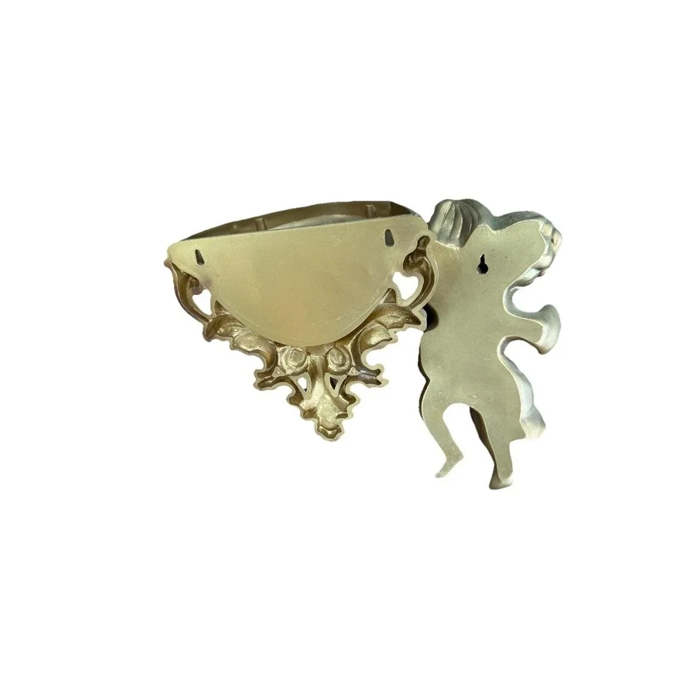 Vintage Homco #1120 Wall Hanging Decor Gold Cherub‎ Angels Wall Pocket Ornate